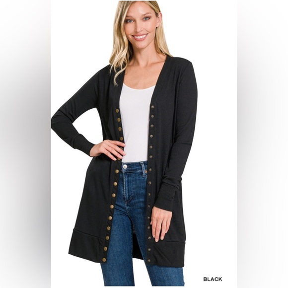 NWT ZENANA PLUS THIGH-LENGTH SNAP BUTTON SWEATER CARDIGAN - Picture 4 of 5